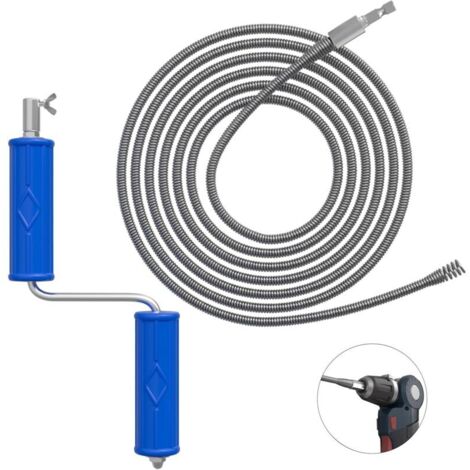 5m drain unblocker, 6mm diameter, drain cleaning spiral, cleaning spiral with electric and manual adapter, spiral drain cleaning wand (5m)