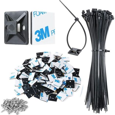 50-Piece Black Self-Adhesive Cable Tie Bases, Self-Adhesive Cable Clamp Bases (18.5 mm x 18.5 mm), Cable Tie Bases, Plastic Cable Clamp Supports