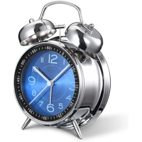 Powerful alarm clock for heavy sleepers, 10cm metal alarm clock with double bell, battery operated, for bedroom decoration (jewel blue) (1/4)