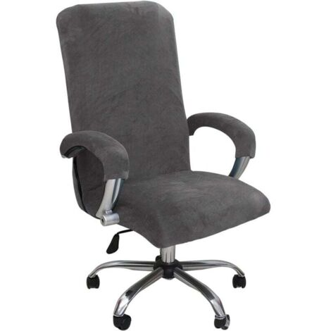 Velvet Office Chair Cover, Stretch Office Chair Cover with Armrest Cover, Universal Cover for High-Back Office Chairs, Washable, Gray, XLarge