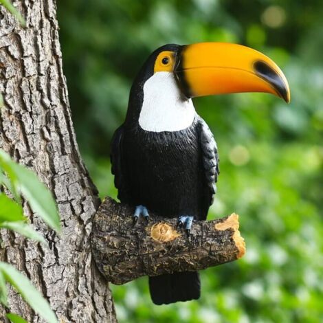 Toucan figurine, Toucan statue, Artificial resin birds, Garden animal statue, Pastoral hanging decoration for outdoor decoration. (1/4)