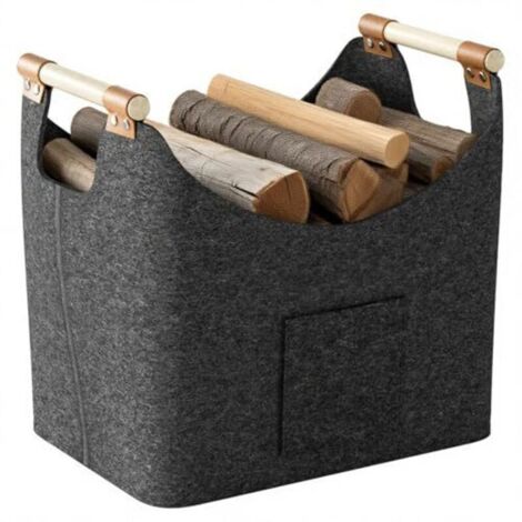 Log basket, collapsible felt log basket, log bag for wood, newspapers, firewood, 53 x 30 x 40 cm, dark grey