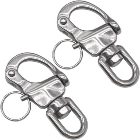 Swivel Eye Snap Hook, 2 pcs Stainless Steel Shackle Hook Quick Release Shackle Heavy Duty Snap Hook Shackle D Clip for Marine Yacht Sailing