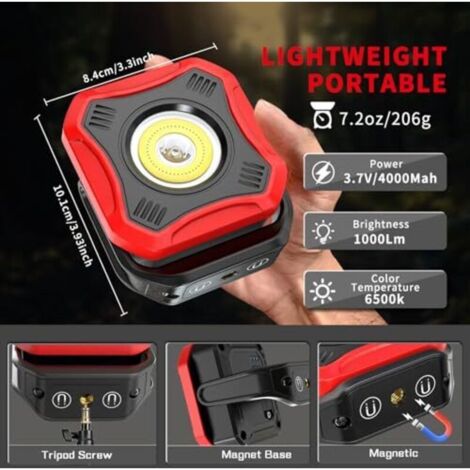 LED work light, super bright 1000 lumen workshop light, battery-powered ...