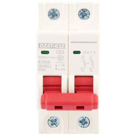 2P DC 500V 63A Photovoltaic Circuit Breaker MCB DZ47-63Z-2P Miniature Circuit Breaker Combination for Solar Power Small Power Generation System (63A) (1/4)