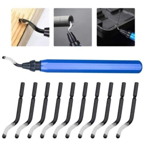 Deburring tool, deburrer with 10 replacement BS1010 steel blades, 360° rotating deburring blades, practical tool for aluminum, 3D printing, copper and steel, metal, plastic