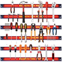 GIANTEX 6x Magnetic Tool Strip Set 46 cm Magnetic Rail Magnetic Tool Holder Wall Including Mounting Material Magnetic Strip Tool Magnetic Tool Bar Magnetic Holder Workshop Red