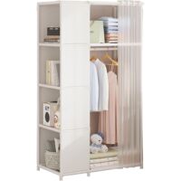 Portable canvas wardrobe with hanging rail and shelves for bedroom, white, 70 x 44 x 162 cm