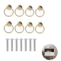 Set of 8 antique brass ring handles, single-hole round ring handles, suitable for cabinet doors, dressing tables, chests of drawers