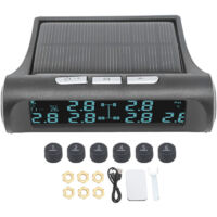 Wireless Solar-Powered TPMS LCD Screen 6-Sensor Tire Pressure Monitoring System IP68 Waterproof Monitor for Trailer RV Van SUV Pick-up Bus