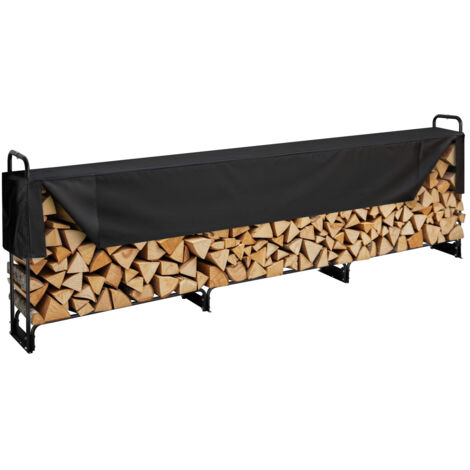 VEVOR Kaminholzregal Metall 386x36x117cm Brennholzregal Stahlrahmen Pulverbeschichtet Kaminholzunterstand 400kg mit Wasserdichter Abdeckung Stapelhilfe Holzunterstand für Veranda Garten Terrasse Hof (1/5)