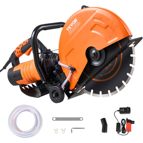 VEVOR Elektrische Betonsäge, 356 mm, Hochleistungs-Kreissäge 2800 W, Schnitttiefe 127 mm, Nass-/Trocken-Scheibensäge mit Wasserrohr, Wasserpumpe, Sägeblatt, für Stein und Ziegel (1/5)