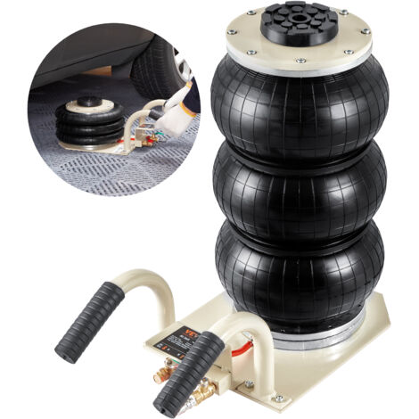 VEVOR Pneumatischer Tragbarer Wagenheber Triple Bag Air Jack 3 t, Dreifachbeutel-Luftheber 140-450 mm Hubhöhe Airbag-Luftwagenheber, 5 Minuten Hub Luftheber Wagenheber mit Kurzem Griff Weiß