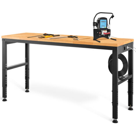 Mophorn Höhenverstellbare Werkbank 122cm B x 61cm T x 97cm H Garagentisch 900KG Belastbarkeit Steckdosen Hartholzplatte Metallrahmen Fußpads Büro Zuhause