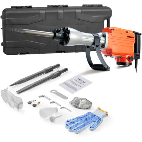 VEVOR Hochleistungs-Betonbrecher Abbruchhammer 2200 W, 1-1/8 Zoll / 28,6 mm Elektroabbruchhammer, Bohrhammer Betonhammer Stemmhammer 1400 BPM, inkl. Spitzmeißel, Flachmeißel, für Schiefer, Beton usw.