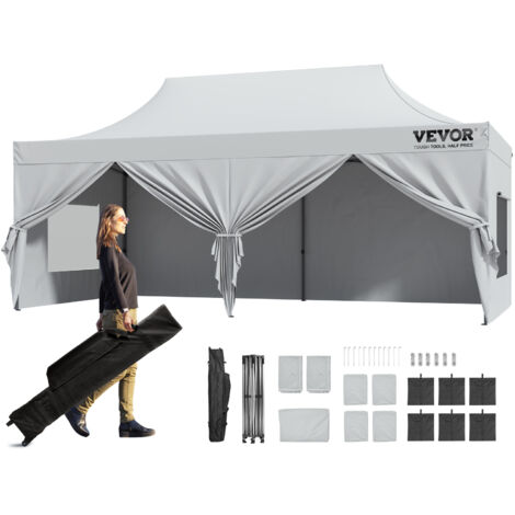 VEVOR Pavillon 304,8x609,6x320cm Gartenzelt 500D PU-Silber-Gewebe Faltpavillon höhenverstellbar inkl. Aufbewahrungstasche Partyzelt  12-16 Personen Pop up Zelt Gartenpavillon für Campingausflug (1/5)