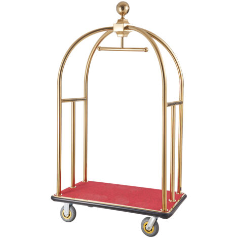 VEVOR Hotelgepäckwagen, 500 kg Tragkraft, Edelstahl-Pagenwagen mit gebogenen Pfosten, Parkservice-Wagen mit rotem Teppichboden & 15 cm Gummirädern, ideal für Hotels, Eigentumswohnungen, Resorts (1/5)