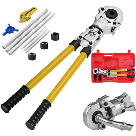 VEVOR Presszange TH 16, TH 20, TH 26, TH 32, Crimpzange Presszange Ø 16-32 m, Rohrpresszange Gelb, Stahl Quetschzange mit Ergonomischem und Rutschfestem Griff, Rohrcrimpzange 530-750 mm Ausziehbar (1/5)