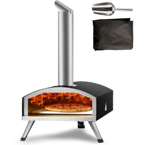 VEVOR Tragbarer Pizzaofen Outdoor 304,8 mm, Gas Holzpellets Holzkohle Pizzaofen, Edelstahl Pizzaofen, Max. 540 ℃ Holzpelletsschaufel & Pizzastein & Tragetasche–Premium Pizza Holzofen für Garten (1/5)