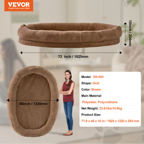 VEVOR Hundebett fr Menschen, 183 x 122 x 25 cm, Hundebett fr Erwachsene,  Hundebett in Menschengre mit waschbarem Bezug aus Kaninchenfellimitat,  orthopdischem Eierschaum, Aufbewahrungstasche