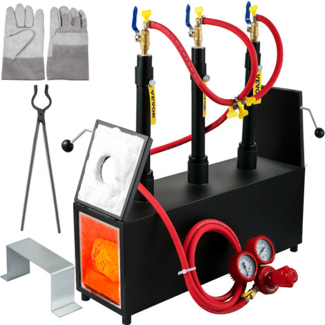 VEVOR Gas schmiedeofen 1350 °C, Brenner Schmiede 15 L, Schmiedeofen drei Brenner Zweitürig Auskleidung mit Aluminiumsilikatfaser, Metallschmiede Max. Leistung 230,4 kWh / 786.000 BTU, Gasdruckregler (1/5)