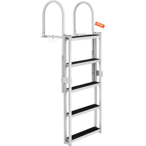VEVOR Dockleiter 5 einziehbare Stufen 159kg Tragkraft Pontonbootleiter aus Aluminiumlegierung mit 1700-2005mm einstellbarer Höhe 10cm breite Stufe Gummimatte zum Einsteigen in Schiffe/Pool/Marine (1/5)