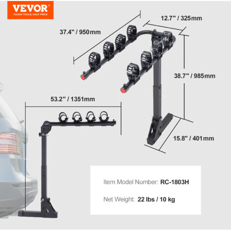 VEVOR Fahrradtrger zur Anhngerkupplung, 4-Fahrrad-Plattform-Stil, 68 kg  Kapazitt, Fahrradtrger-Kupplung fr 50,8 mm Empfnger, Zusammenklappbarer  Fahrradtrger fr Auto, SUV, Lkw