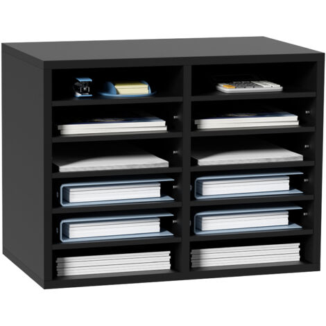 VEVOR Briefablage Schreibtisch Organizer 520 x 305 x 410 mm, 2,3–5,6 cm Einstellbar A4 Stapelbar Quer, Papierablage, Aufbewahrung Schreibtisch Ablagesystem Organisation, Ablage (Schwarz, 2 x 6 Fächer) (1/5)