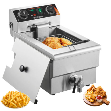 VEVOR kommerzielle Fritteuse, 1500 W elektrische Fritteuse mit Korb, 9 L Edelstahl Fritteuse mit Zeit- und Temperaturkontrolle, Überhitzungsschutz, Fritteuse für Küche Restaurant Cafe Bar (1/5)