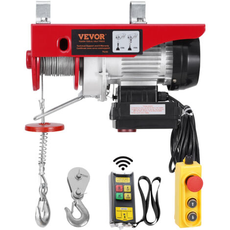 VEVOR Elektrischer Flaschenzug, 200 kg, 230 V, elektrische Seilwinde mit 100 m kabelloser und 4,2 m kabelgebundener Fernbedienung, 12 m Hubhöhe mit Einzelkabel, Einzel-/Doppelschlingen, Hebezeug (1/5)