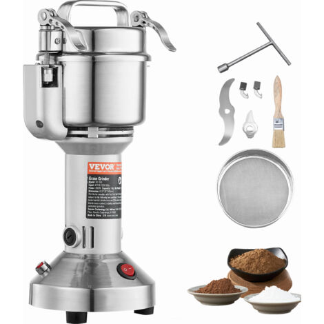 VEVOR elektrische Getreidemühle, Hochgeschwindigkeits-Gewürzmühle mit 850 W, Pulverisiermaschine aus Edelstahl, für trockene Körner Gewürze Müsli Kaffee Mais Pfeffer 163 x 135 x 345 mm (1/5)