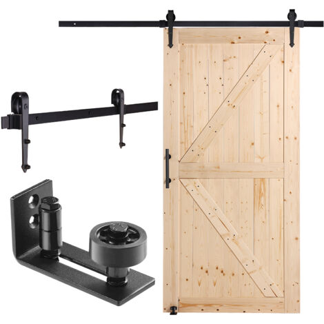 VEVOR Scheunentor und Hardware-Set Schiebetürsystem, 1067 x 2134 mm Holz-Glas-Schiebetor, leise, Scheunentor-Set mit 8-in-1-Bodenführung und Türgriff, Fichtenholzplatte, für Wohnzimmer usw. (1/5)