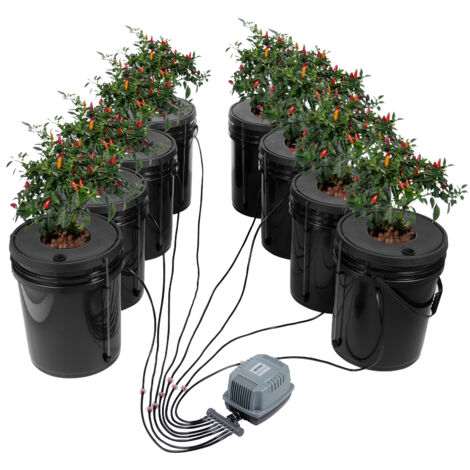 Vevor – Hydroponisches Anbausystem DWC 20L – 8 Eimer mit Luftpumpe und Luftsteinen – Wasserstandsanzeige für Blattgemüse (1/5)