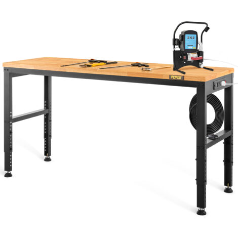 VEVOR Verstellbare Werkbank,48" L x 20" B x 38,1" H Garagentisch mit 28,3"-38,1" Höhe und 2000 lbs Tragkraft,mit Steckdosen und Hartholzplatte und Metallrahmen und Fußpolstern,für Büro,Zuhause,Garage (1/5)