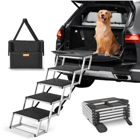 VEVOR Hundetreppe für Autos, breite 5-stufige Hundeautotreppe, zusammenklappbare Hundeautorampe mit rutschfester Oberfläche, tragbare Haustiertreppe aus leichtem Aluminium für Auto, SUV und LKW