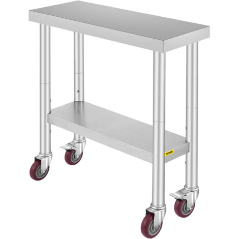 VEVOR Arbeitstisch 30" x 12" x 34" Edelstahl Catering Arbeitstisch etwas 100 kg für Belastbarkeit Lebensmittel Zubereitungstisch Gewerbliche Arbeitstisch für Küche Bar Restaurantar 4 verstellbare Füße
