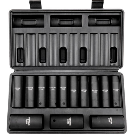 VEVOR Profi Steckschlüsselsatz CR-V-legierter Stahl 13-tlg Steckschlüssel Satz 10-24 mm Tiefe Stecknüsse Schlagschrauber, HRC 42-48 Steckschlüssel inkl Werkzeugkoffer, Metrisch Schraubenausdreher (1/5)