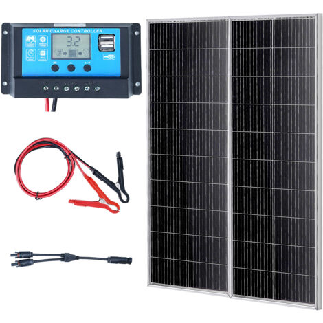 VEVOR 200W Solarpanel 2er-Set 12V monokristallinen Solarmodul plus Laderegler 16,66A Solaranlage Umwandlungsrate von 23 % Kompatibel mit AGM-, GEL-, FLD-, LI-Batterien Ideal für Wohnmobile Yachten Zuh (1/5)