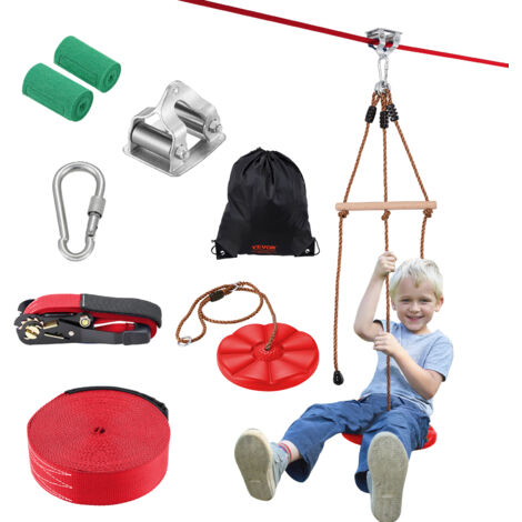 VEVOR Zipline-Set für Kinder & Erwachsene, 20 m Zipline-Sets bis zu 150 kg, Seilrutschen für den Außenbereich im Hinterhof, Spielplatzunterhaltung mit Zipline, Nylon-Sicherheitsgurt & Zubehörsatz