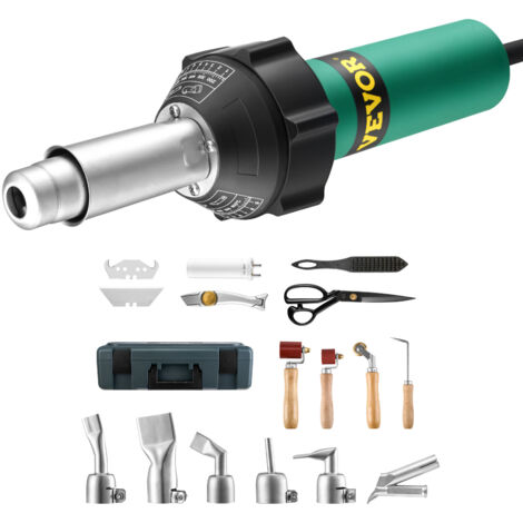 VEVOR Heißluft-Kunststoffschweißgerät, 1600 W Heißluftpistole, 50–600 °C PVC TPO Vinyl Schweißbrenner, Hot Air Welder Set mit 17 Zubehörteilen – Werkzeugkasten, Düse, Rolle, Klingen für PP/PE/PVC