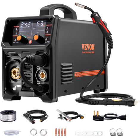 VEVOR Pro MIG-Schweißgerät, 250 Ampere Pluse MIG-Schweißer, 5-in-1 Synergie-Welder Gasloses MIG, Gas-MIG, MMA, Lift-TIG, MIG Pluse mit IGBT-Wechselrichtertechnologie und LCD-Bildschirmanzeige