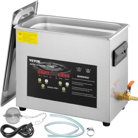 VEVOR 6L Verbesserter Ultraschallreiniger (200 W Heizung, 180 W Ultraschall) Professioneller digitaler Labor-Ultraschall-Teilereiniger mit Heizungstimer für die Reinigung von Schmuck, Brillen und Inst