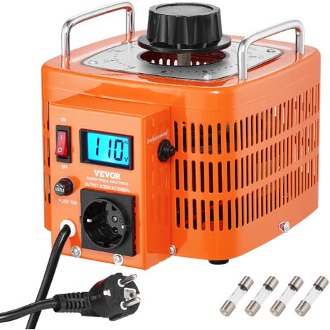 VEVOR 3000VA automatischer Stelltransformator mit variabler Spannung, 10 Ampere, 230 V Eingang, 0-300 V Ausgang, Wechselspannungsregler, mit LCD-Display, 4 zusätzlichen Sicherungen