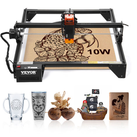 VEVOR Lasergravierer, 10 W Leistung, Laser Graviermaschine, 38x40 cm Arbeitsbereich, 10000 mm/min Bewegungsgeschwindigkeit, Komprimierter Punkt mit Augenschutz, für Holz, bestimmte Metalle