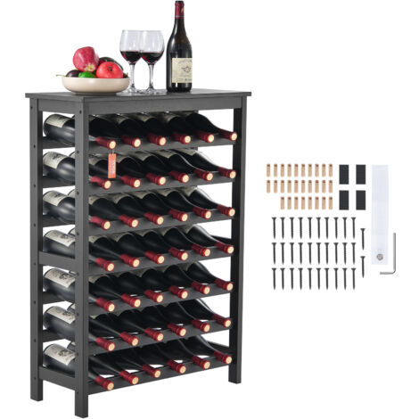 VEVOR Weinregal 42 Flaschen, stabiles Flaschenregal, 7-stufiges Lagerregal aus massivem Bambusholz, freistehendes Weinregal, wackelfreie Regale für Küche, Bar und Keller (schwarz)