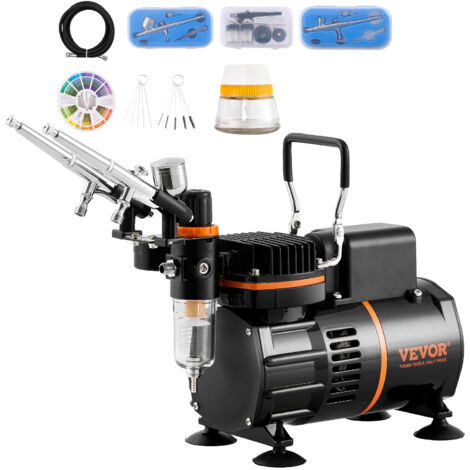 VEVOR Airbrush-Set, Luftkompressor mit Doppellüfter, professionelles Airbrush-System-Set mit 3 Airbrushes, Halter, Farbmischrad, Reinigungsbürsten-Set, Airbrush-Set für Kunst, Nägel, Kekse, Make-up, K (1/5)