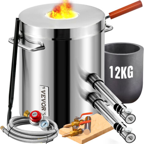 Vevor – Propan Schmelzofen 12 kg – Edelstahl, 1482 ℃, 2 Brenner, Graphittiegel – Für Kupfer, Aluminium, Gold, Silber – Komplettset (1/5)
