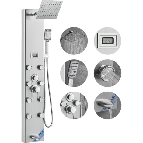 VEVOR Duschpaneelsystem, 5 Duschmodi, Duschpaneelturm mit Digitalanzeige, Regenfall, 8 Massagedüsen, Wannenauslauf, Handbrause mit 3 Einstellungen, 59-Zoll-Schlauch, Wandduschset aus Edelstahl (1/5)
