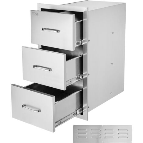 VEVOR Schranktüren 400 x 725 x 525 mm Kindersicherung Schranktüren Silbrig Schranktüren Dämpfer Drei Schubladen Edelstahl Küche Schranktüren für Außenküche