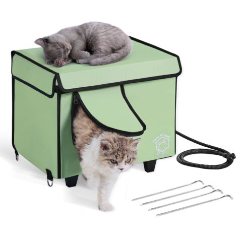 VEVOR Erhöhtes beheiztes Katzenhaus,quaderförmiger Katzenunterschlupf mit einstellbarer Temperatur&Timer,faltbarer Katzenunterschlupf aus 900D Oxford-Gewebe mit beheiztem Kissen für den Winter,grün (1/5)